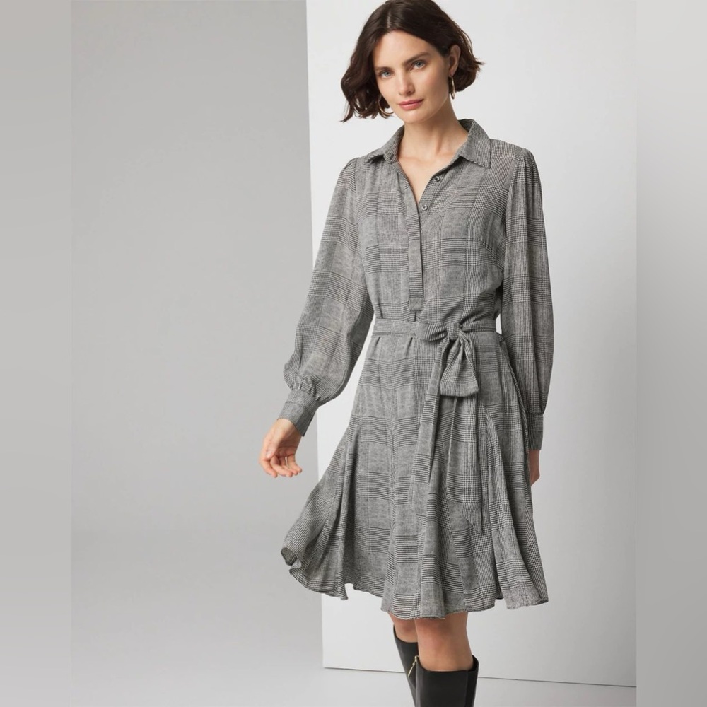 NWT WHITE HOUSE BLACK MARKET Black and White Long Sleeve Button Down Dress